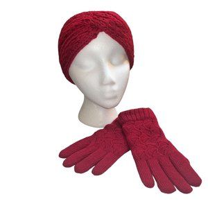 Women's True North Gear Clothing Ruby Red Knit Ear Warmer Headband & BYOS Gloves